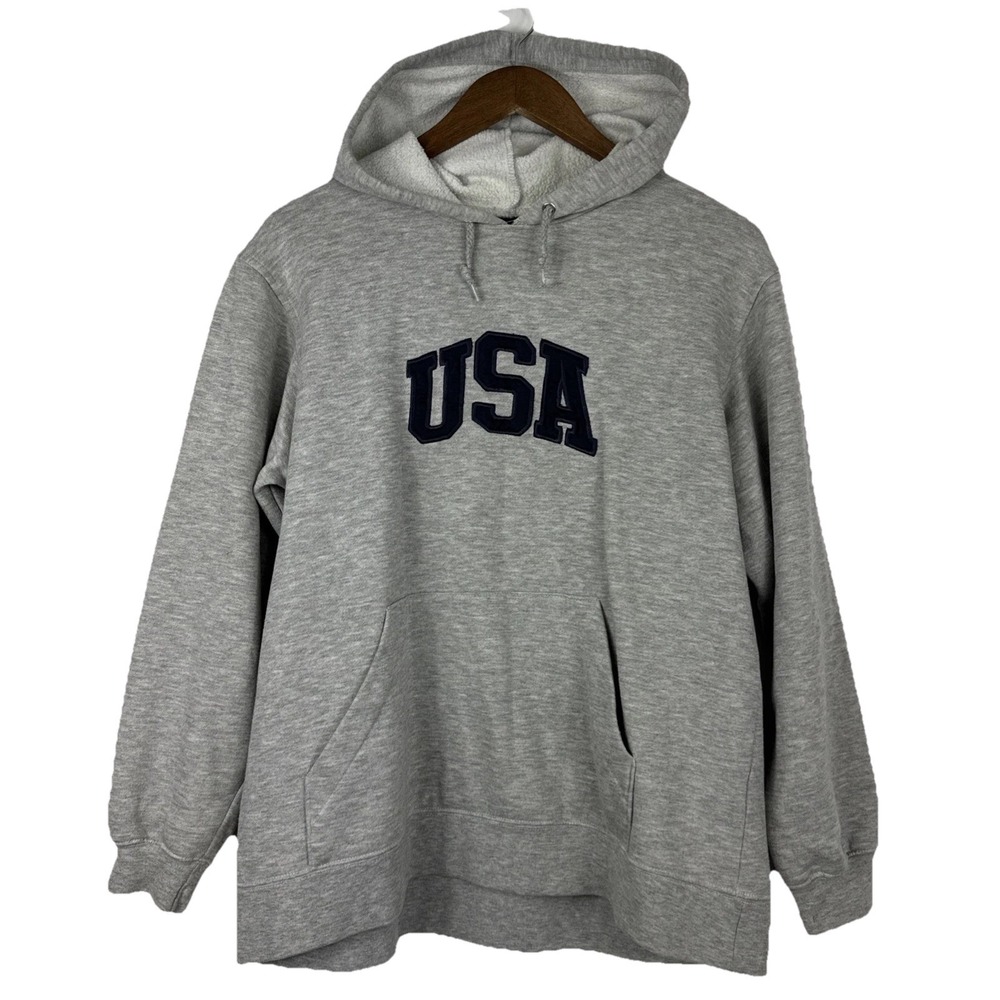 Vintage 90s Team USA Olympics Hoodie Men Medium Gray Embroidered Sweatshirt 1996